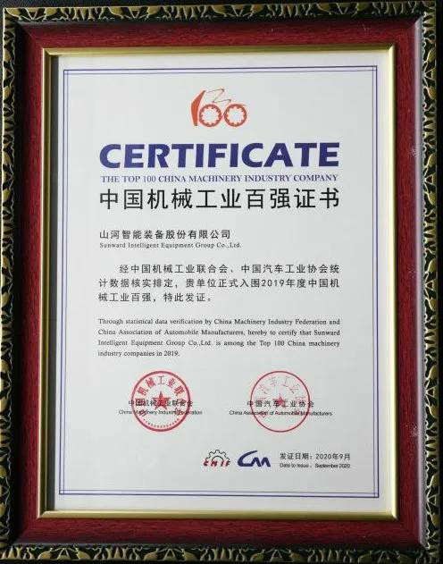 2019年中国机械工业百强宣布，，，，，yp街机智能排名52位